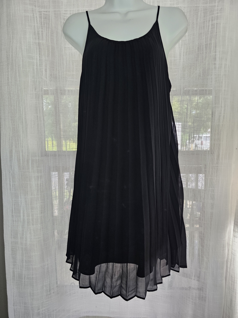 BCBGeneration Black Pleated Midi Slip Skirt with Spaghetti Straps